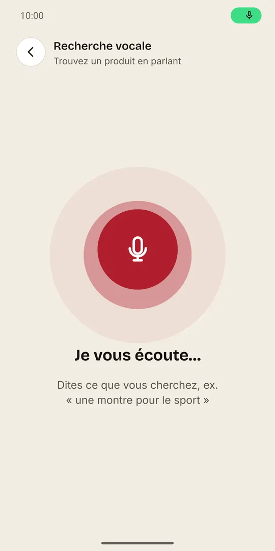 La recherche vocale : pressez le micro et dites ce que vous cherchez.